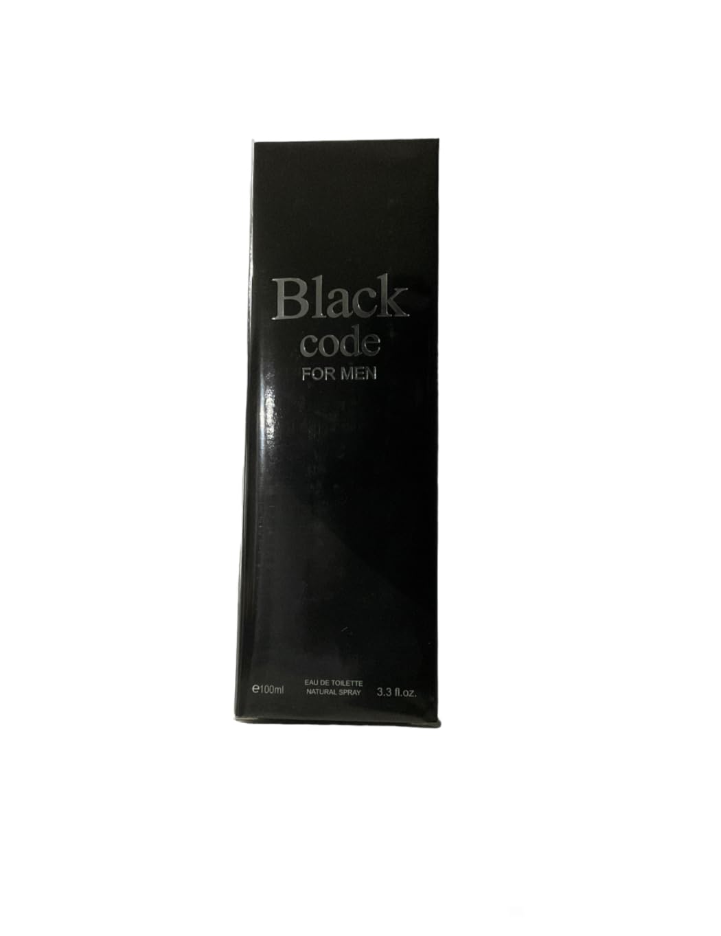 Royal Fragrance Black Code for Men bottle back view, showcases modern styling.