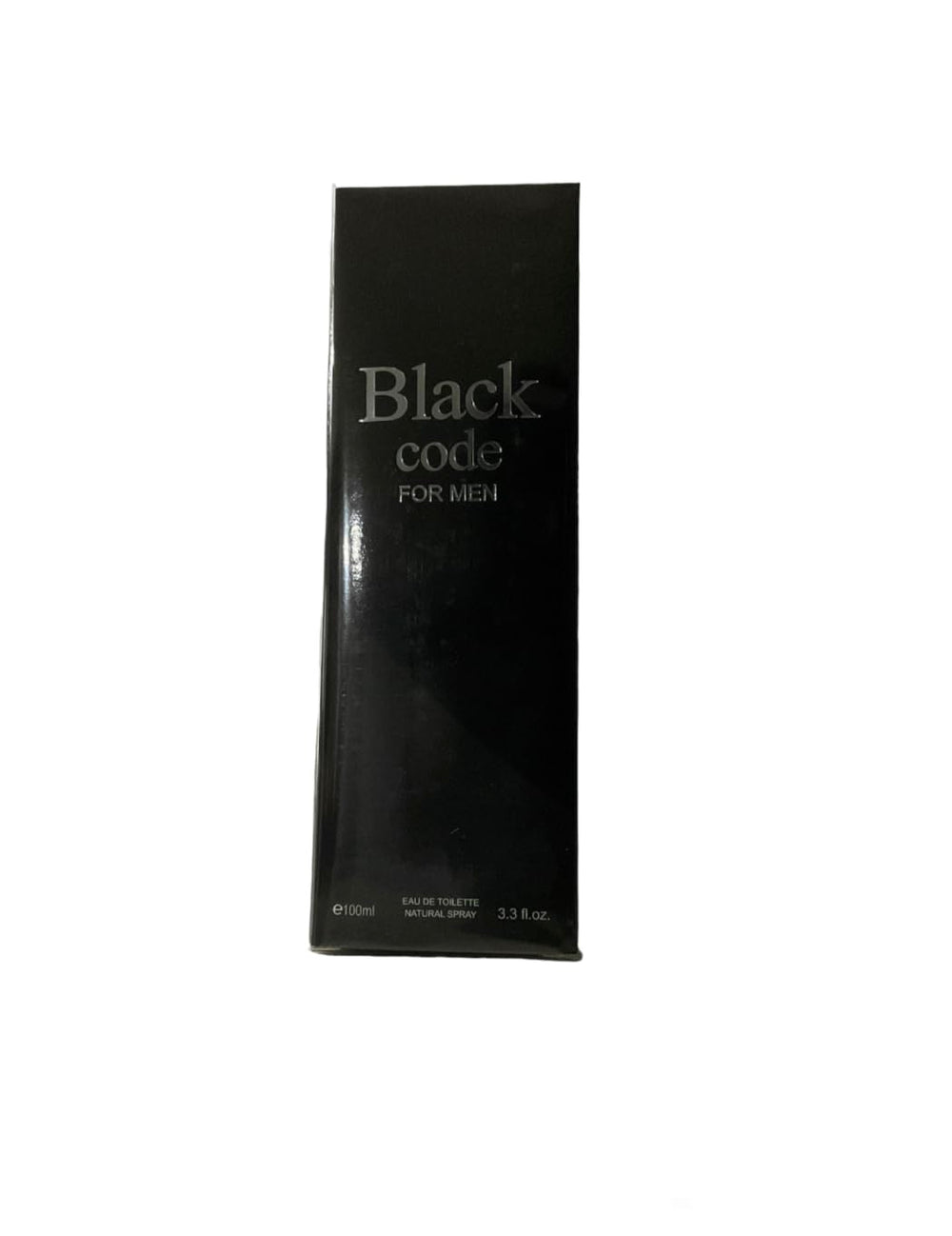 Royal Fragrance Black Code for Men bottle back view, showcases modern styling.