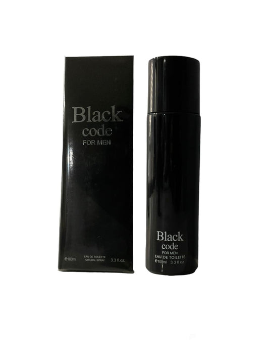 Royal Fragrance Black Code for Men bottle front view, ideal for daily confidence.