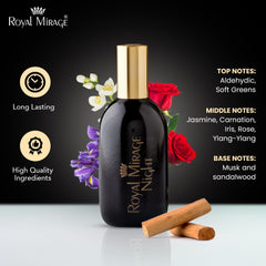 Royal Mirage Night spray offers long-lasting fragrance for night events.