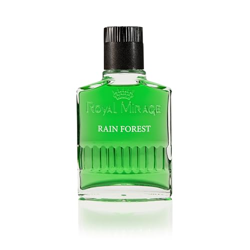 Royal Mirage Rainforest aftershave bottle pour demonstrates quick application and cooling effect.