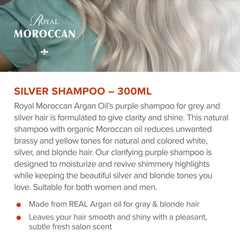 Royal Moroccan Best Silver Shampoo lather boosts shine and tone for blonde or silver hair