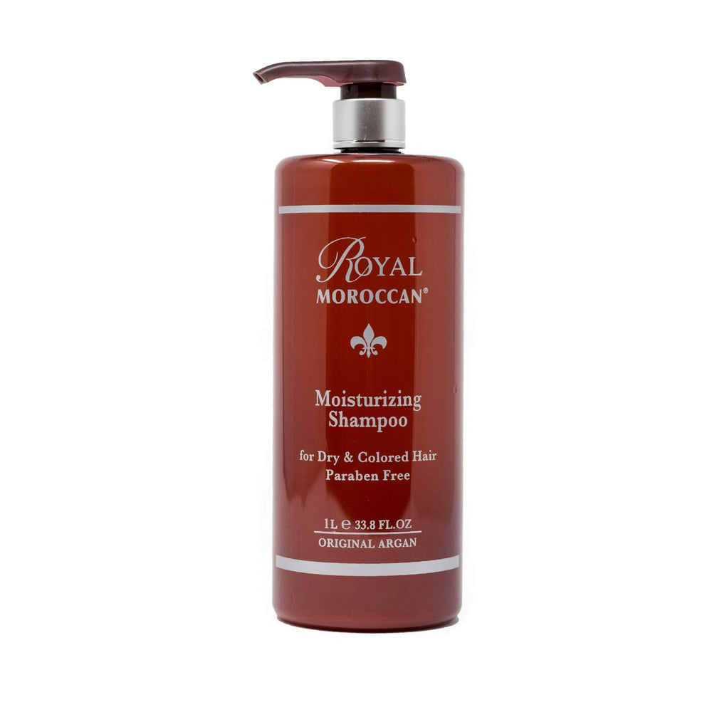 Royal Moroccan moisturizing shampoo bottle pour enhances color-treated hair shine