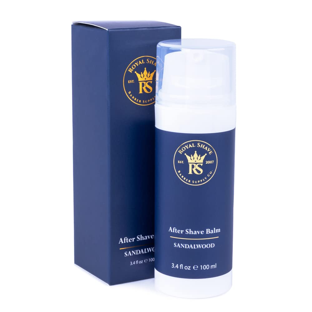 Royal Shave Aftershave Lotion bottle showcasing soothing, hydrating post-shave care for sensitive skin.