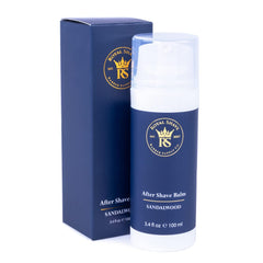 Royal Shave Aftershave Lotion bottle showcasing soothing, hydrating post-shave care for sensitive skin.
