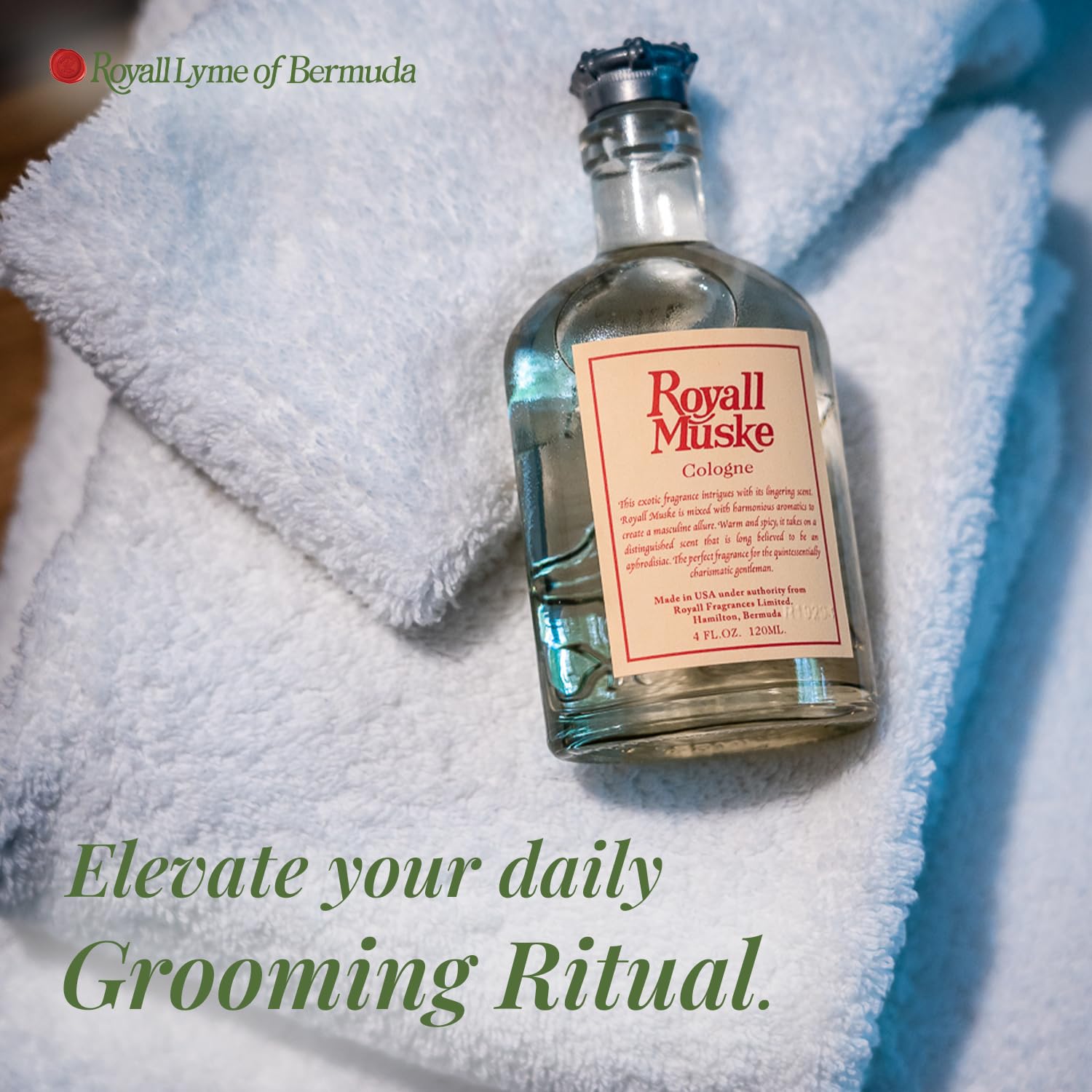 Royall Muske cap detail, premium finish signaling refined masculinity