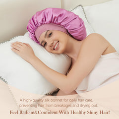 ROYBENS extra-wide elastic band keeps the bonnet secure all night.