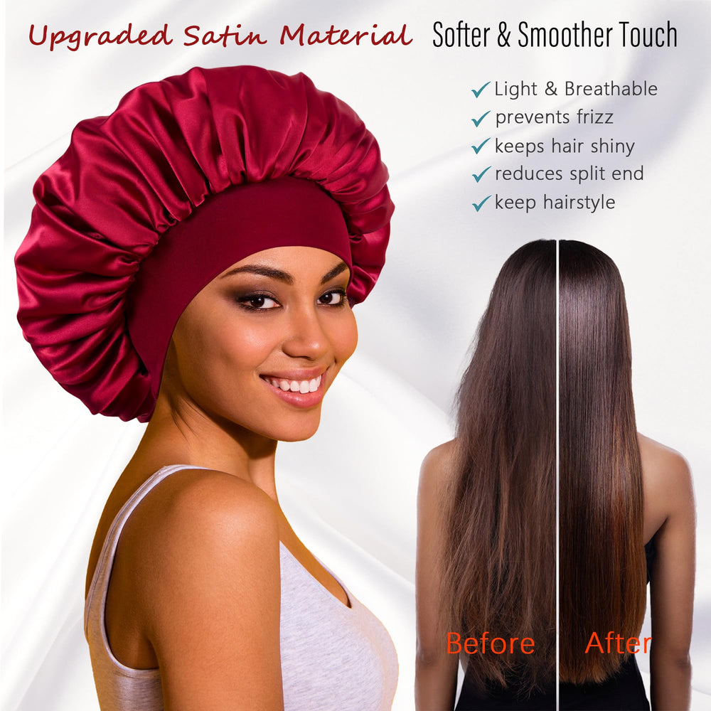 ROYBENS frizz-reduction satin bonnet preserves style and moisture.