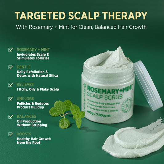 RoyceDerm Rosemary Mint Scalp Scrub texture showing gentle micro-exfoliation beads