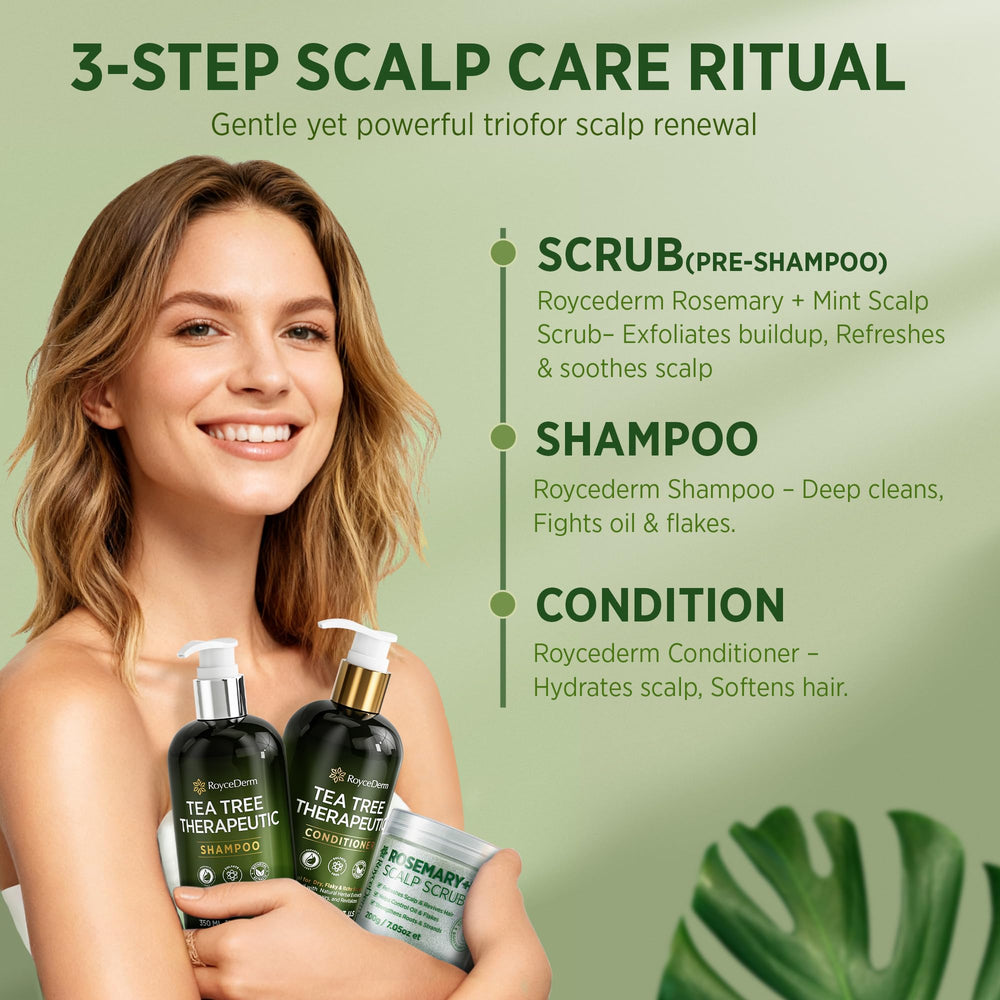 RoyceDerm Rosemary Mint Scalp Scrub ingredients list highlights botanicals