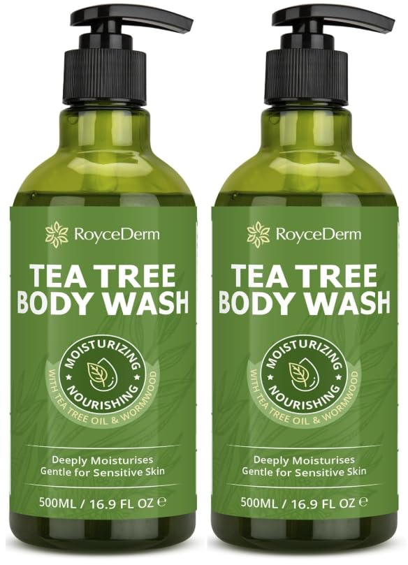Roycederm antifungal body wash being poured for a refreshing cleanse