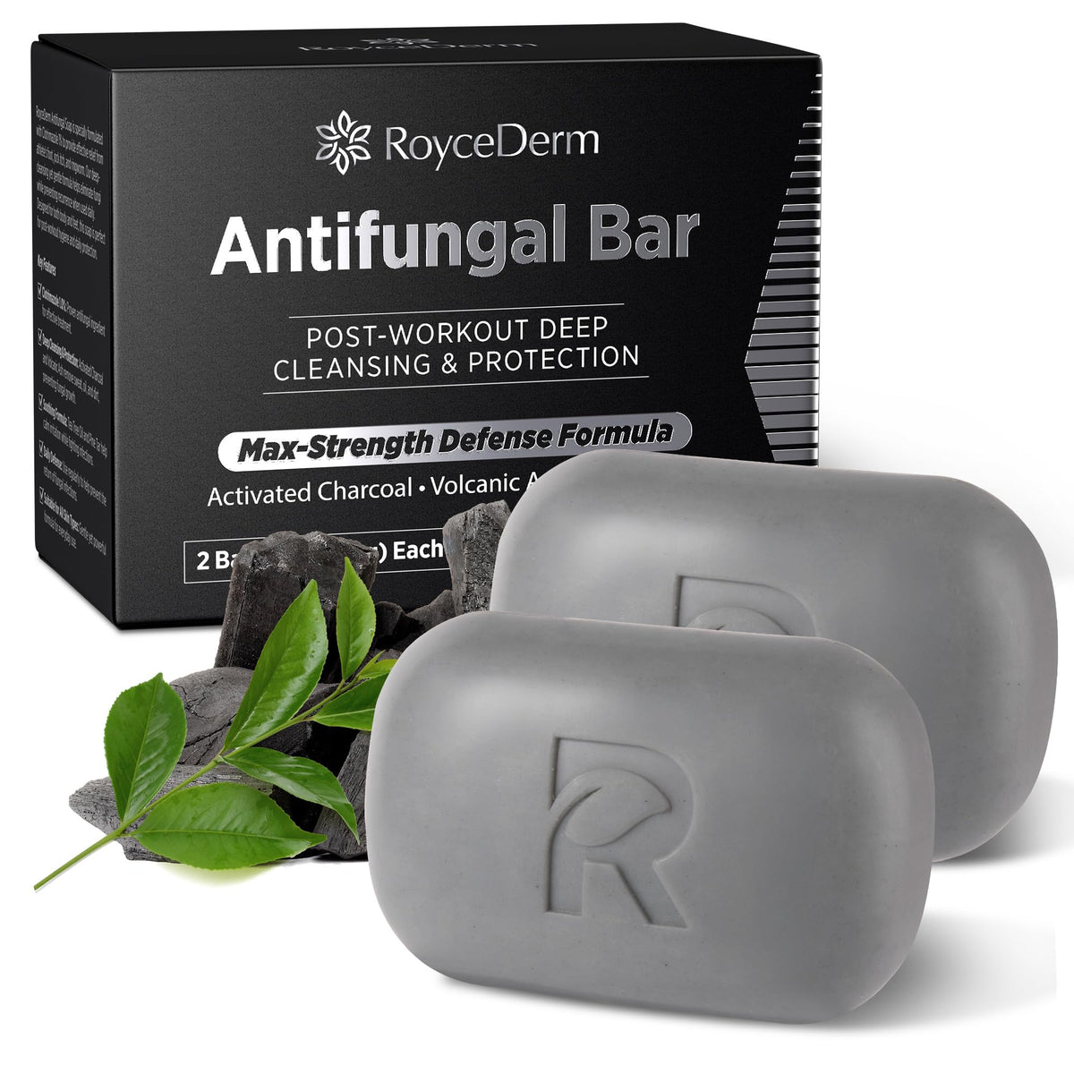Roycederm Antifungal Soap activated charcoal bar delivers deep cleansing after workouts