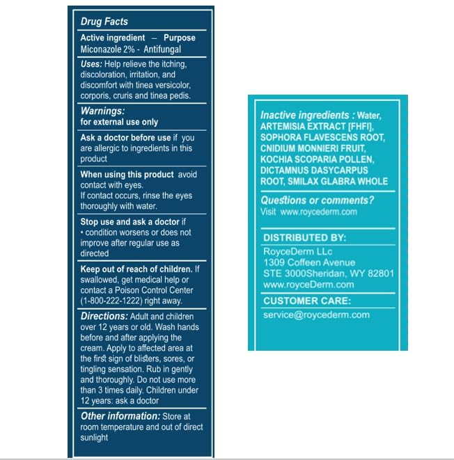 Roycederm apply and massage steps shown on skin for proper use.