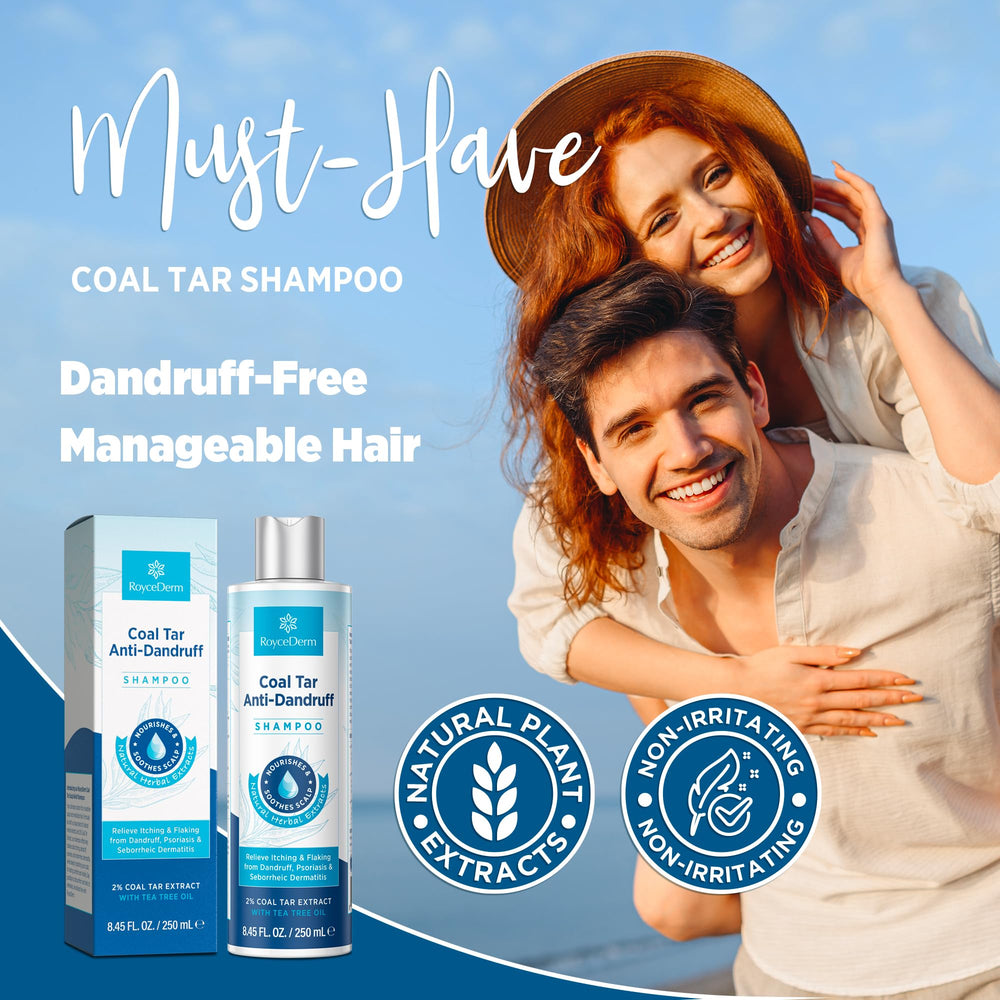 RoyceDerm Coal Tar Dandruff Shampoo gentle enough for sensitive scalps.