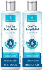 Roycederm Coal Tar Shampoo bottle shows medicated formula for scalp relief