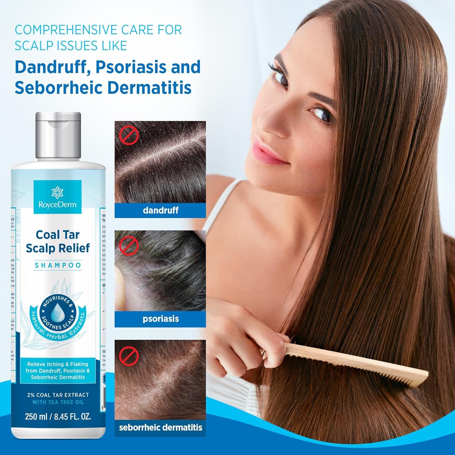 Roycederm Coal Tar Shampoo lather close-up highlighting cleansing and soothing action
