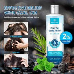 Roycederm Coal Tar Shampoo scalp relief close-up illustrating gentle formula for sensitive scalps