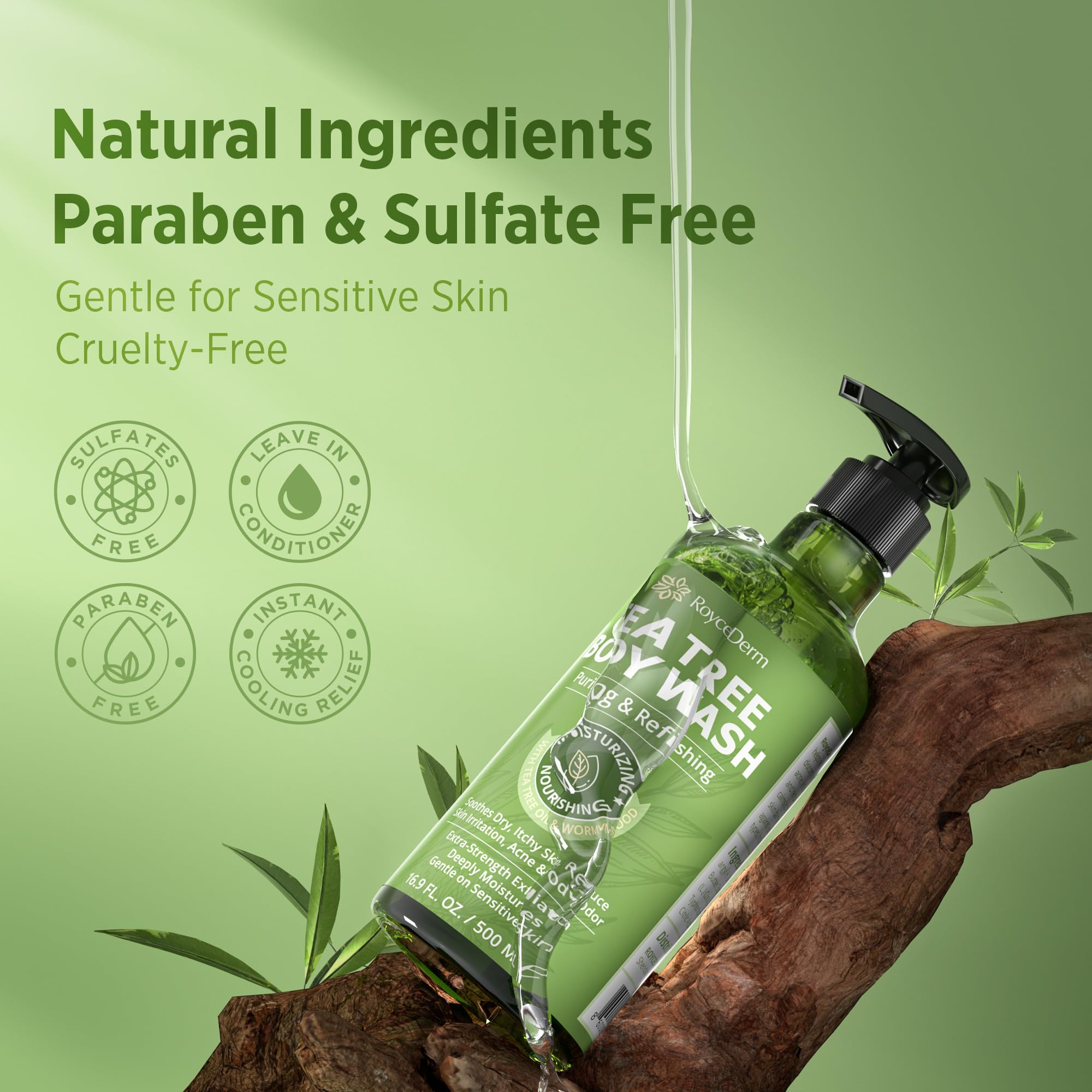 Packaging label shows natural ingredients and trusted Roycederm branding.