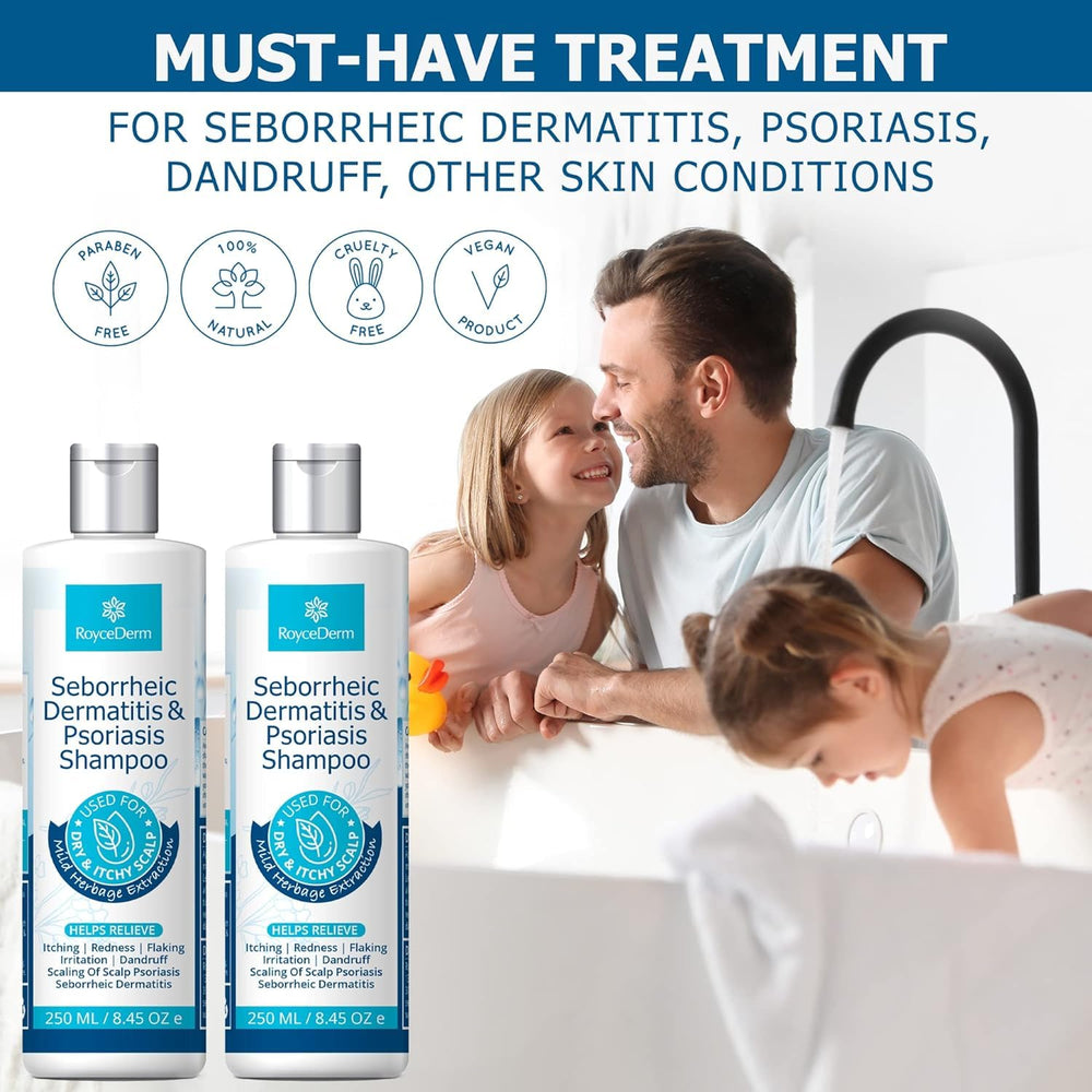 Roycederm Psoriasis Shampoo packaging box conveys product safety.