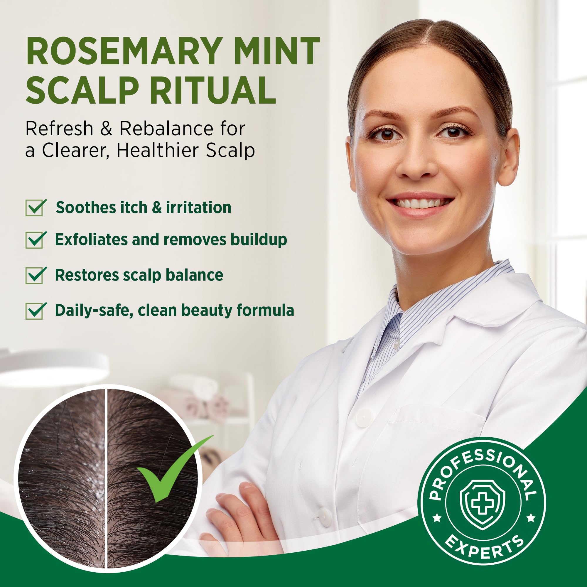 RoyceDerm Rosemary Mint peppermint leaf extract closeup underscoring cooling relief for scalp