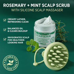 RoyceDerm Rosemary Mint Scalp Scrub massager head illustrating soothing cooling sensation for itchy scalp