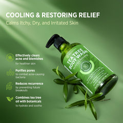 Foam on skin from Roycederm Tea Tree Wash delivering a cooling cleansing experience.