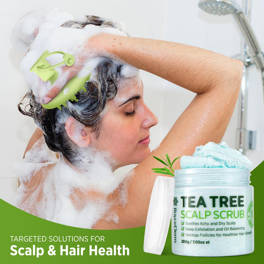 Roycederm Tea Tree Scalp Scrub with spoon for exfoliating application