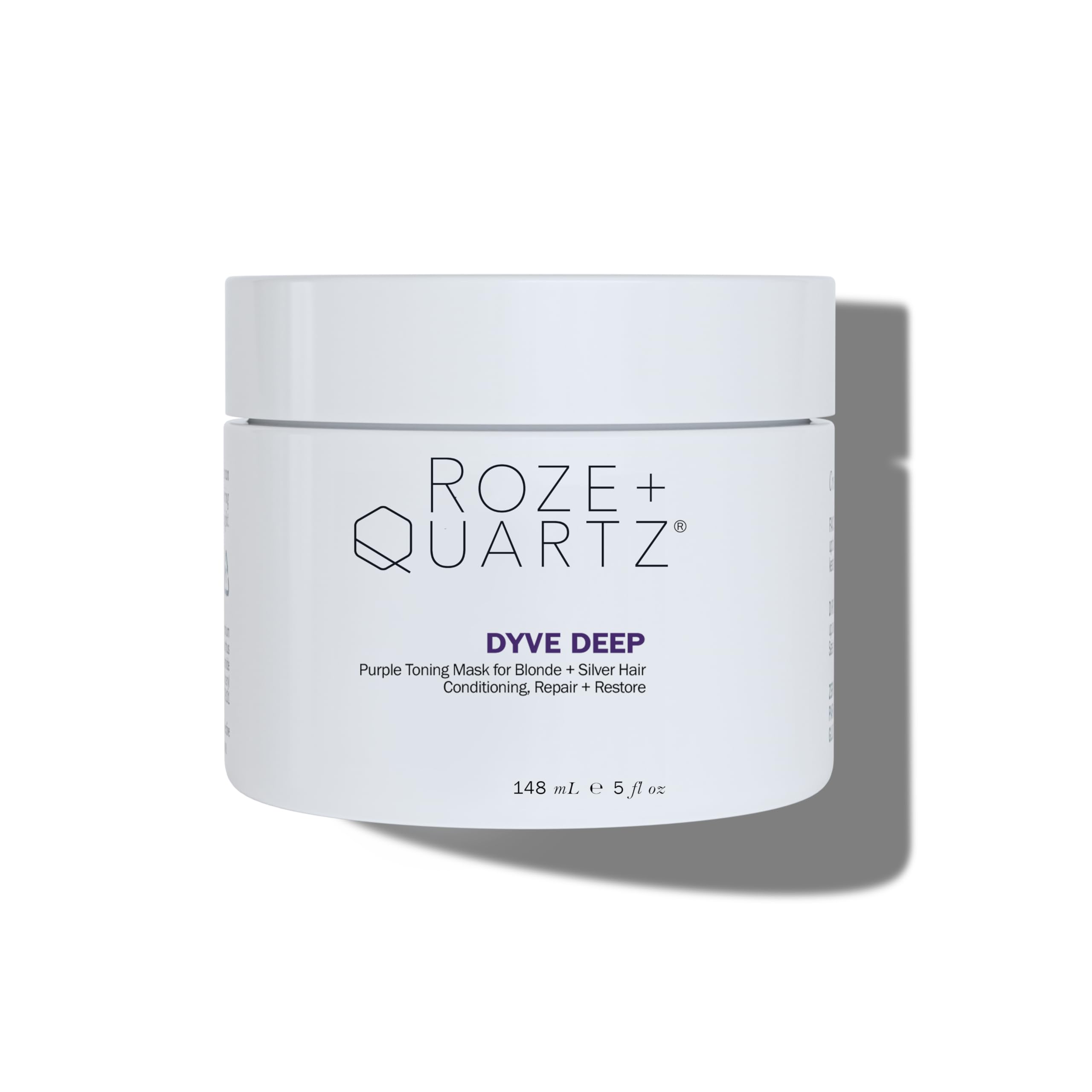 Roze Quartz Dyve Deep Mask jar showing violet-toned formula for blond and silver hair.