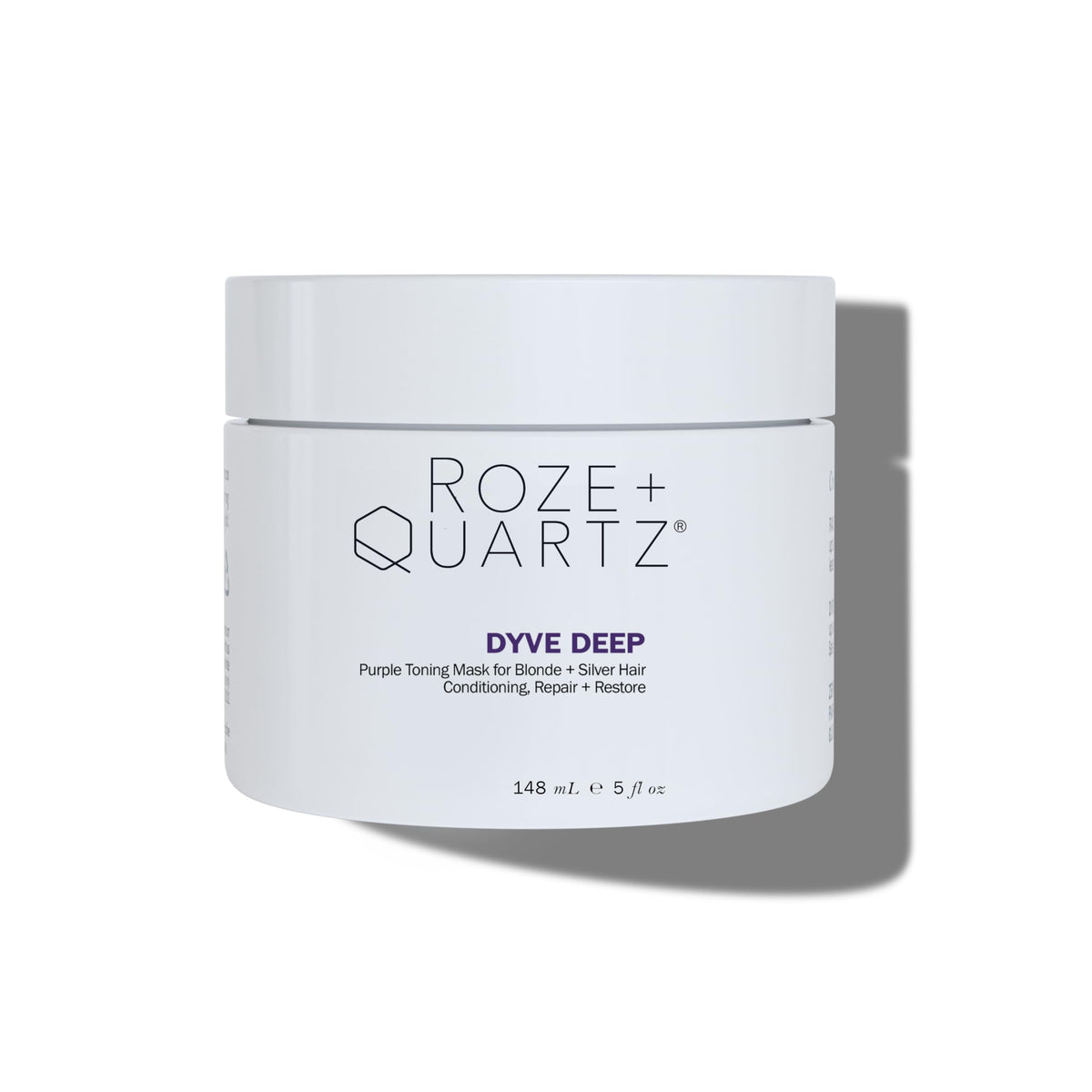 Roze Quartz Dyve Deep Mask jar showing violet-toned formula for blond and silver hair.