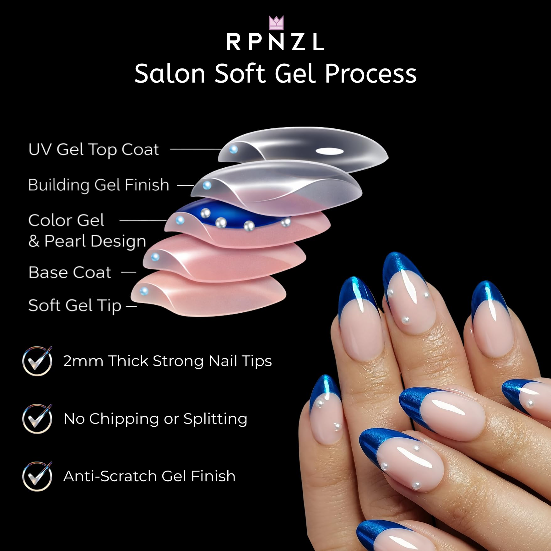 RPNZL 32 nails in 16 sizes kit for precise, comfortable fit