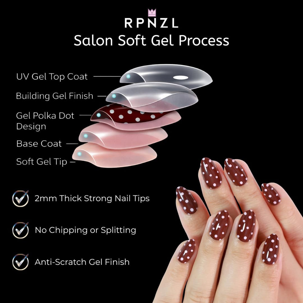 RPNZL Berry press-on nails in red polka dot design for quick manicures