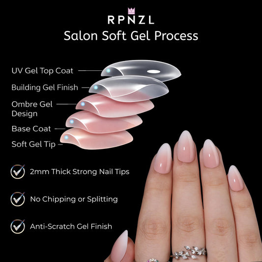 RPNZL Cappuccino uv-finish almond nails for salon-like shine