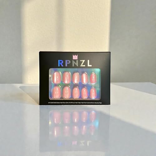 RPNZL Cat-eye light pink nails with shimmering depth.