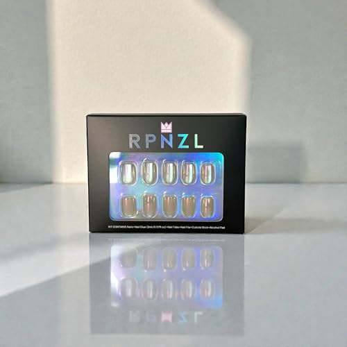 RPNZL Opal Chrome Cateye square nails kit includes nail glue for long wear.