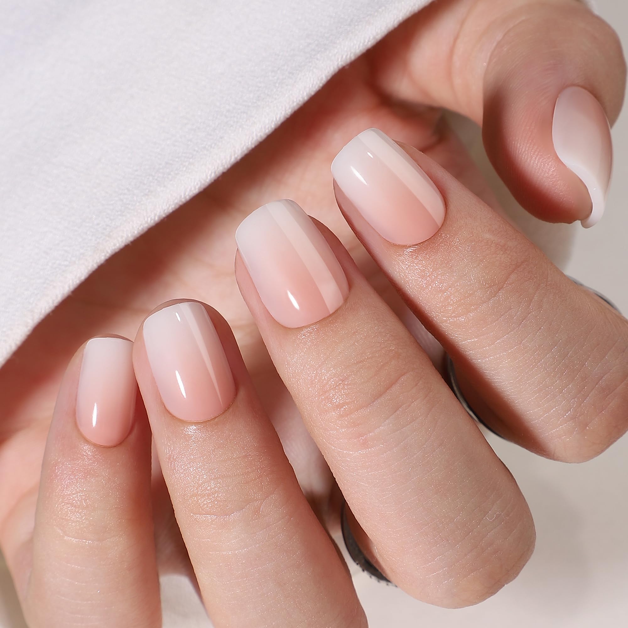 RPNZL Peach press-on nails with squoval ombre finish for a quick salon-like manicure