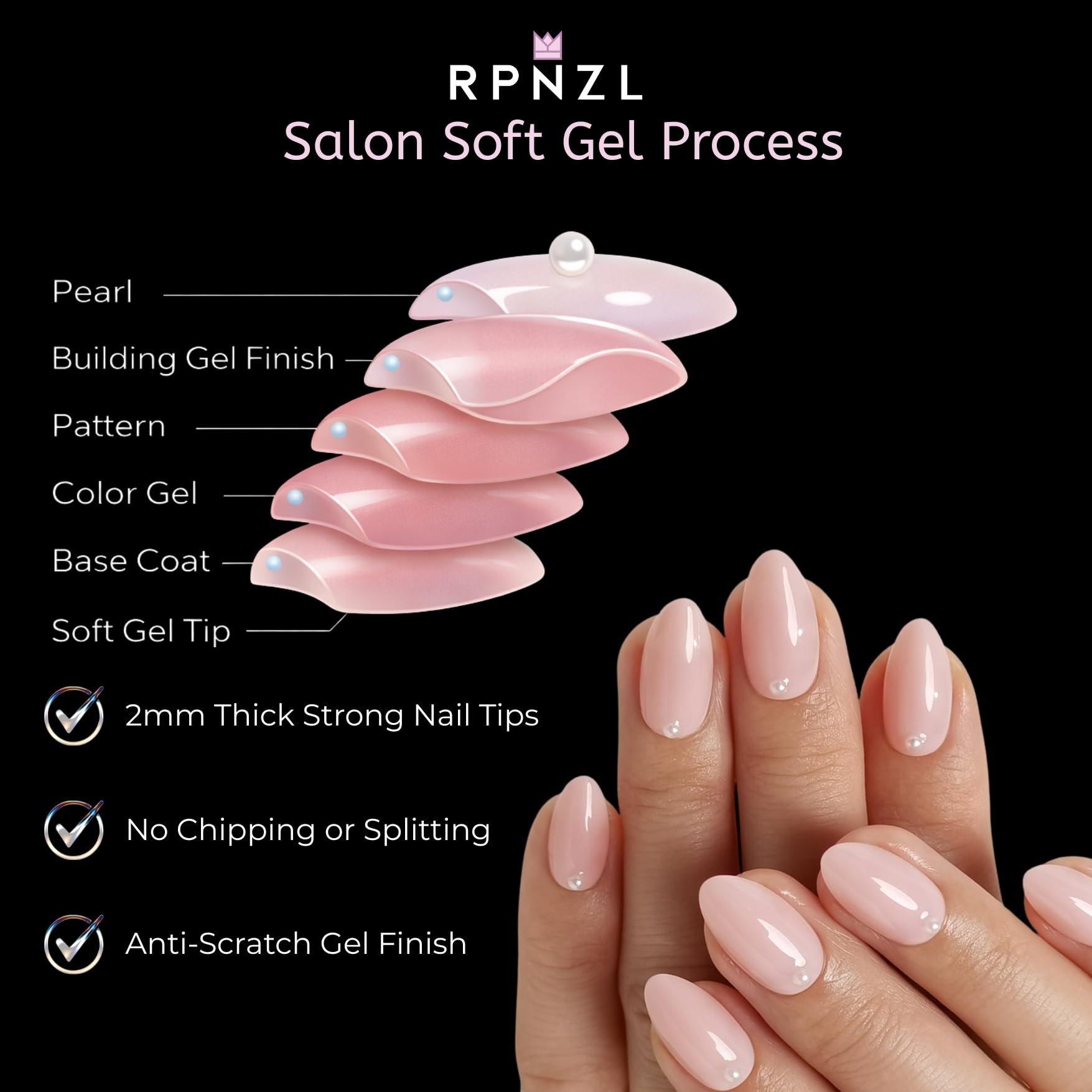 RPNZL Pearl Bubble Bath nails displayed with glue for long wear.