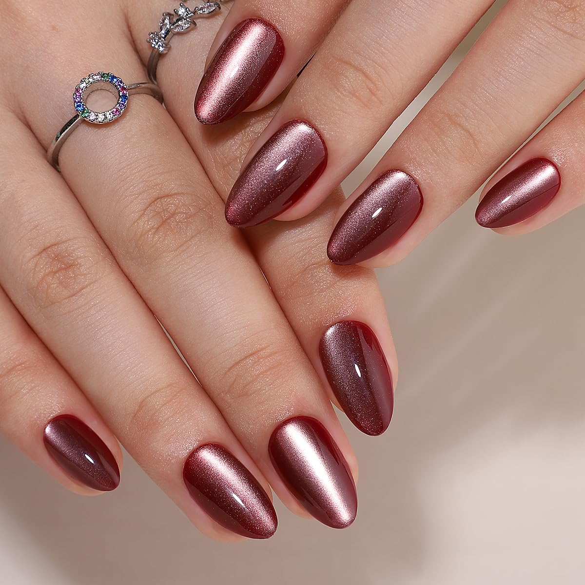 RPNZL Sorbet Almond Cat Eye UV finish nails for at-home salon-grade manicure with long-lasting wear.