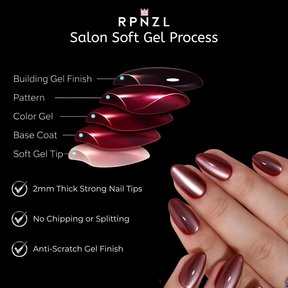 RPNZL Sorbet almond nails ready for on-the-go application and quick fixes.