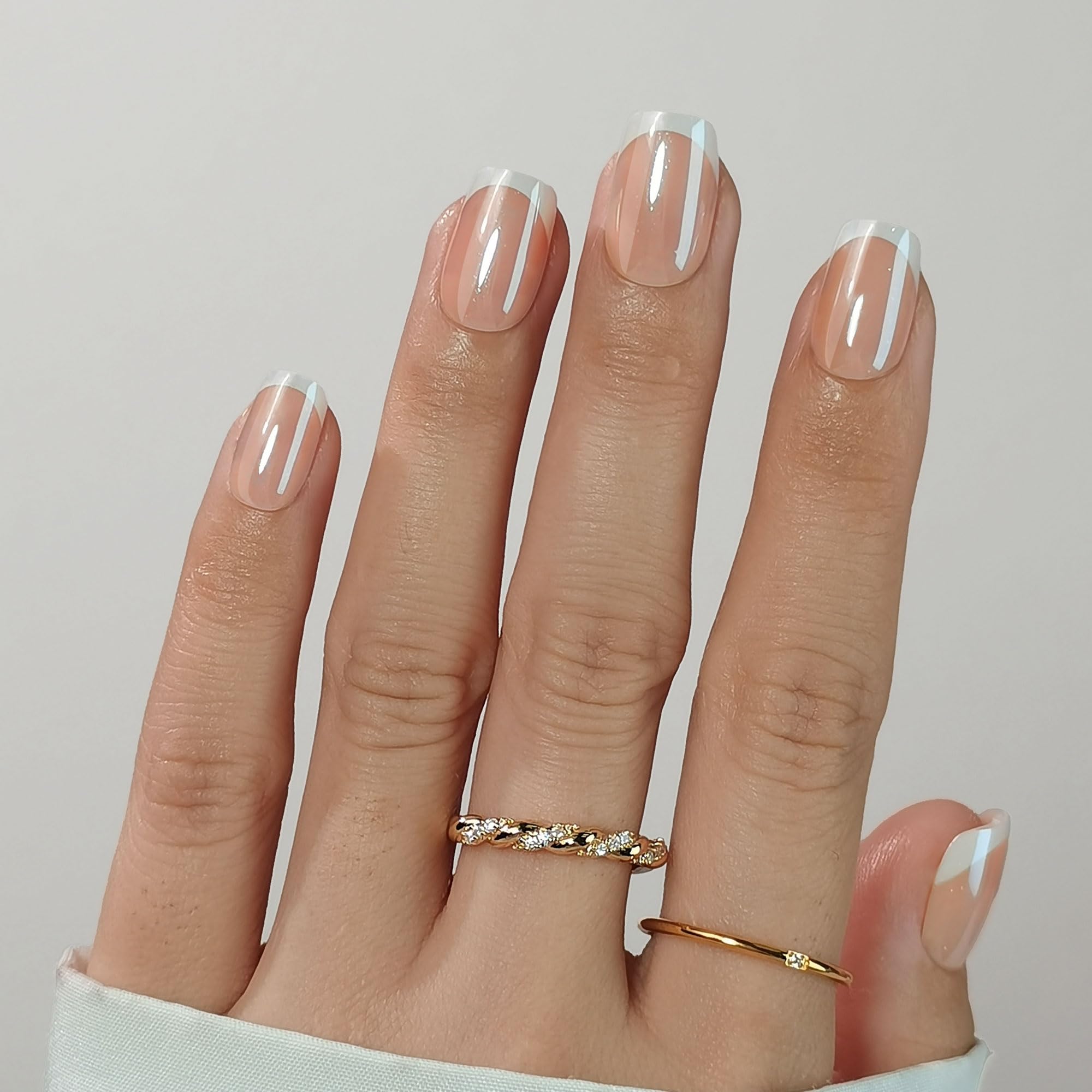 RPNZL Sweetie chrome nails with white French tip in short square shape for home glam