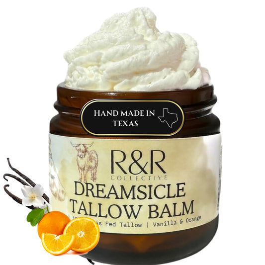 R&R Collective Dreamsicle balm jar close-up showing creamy hydration