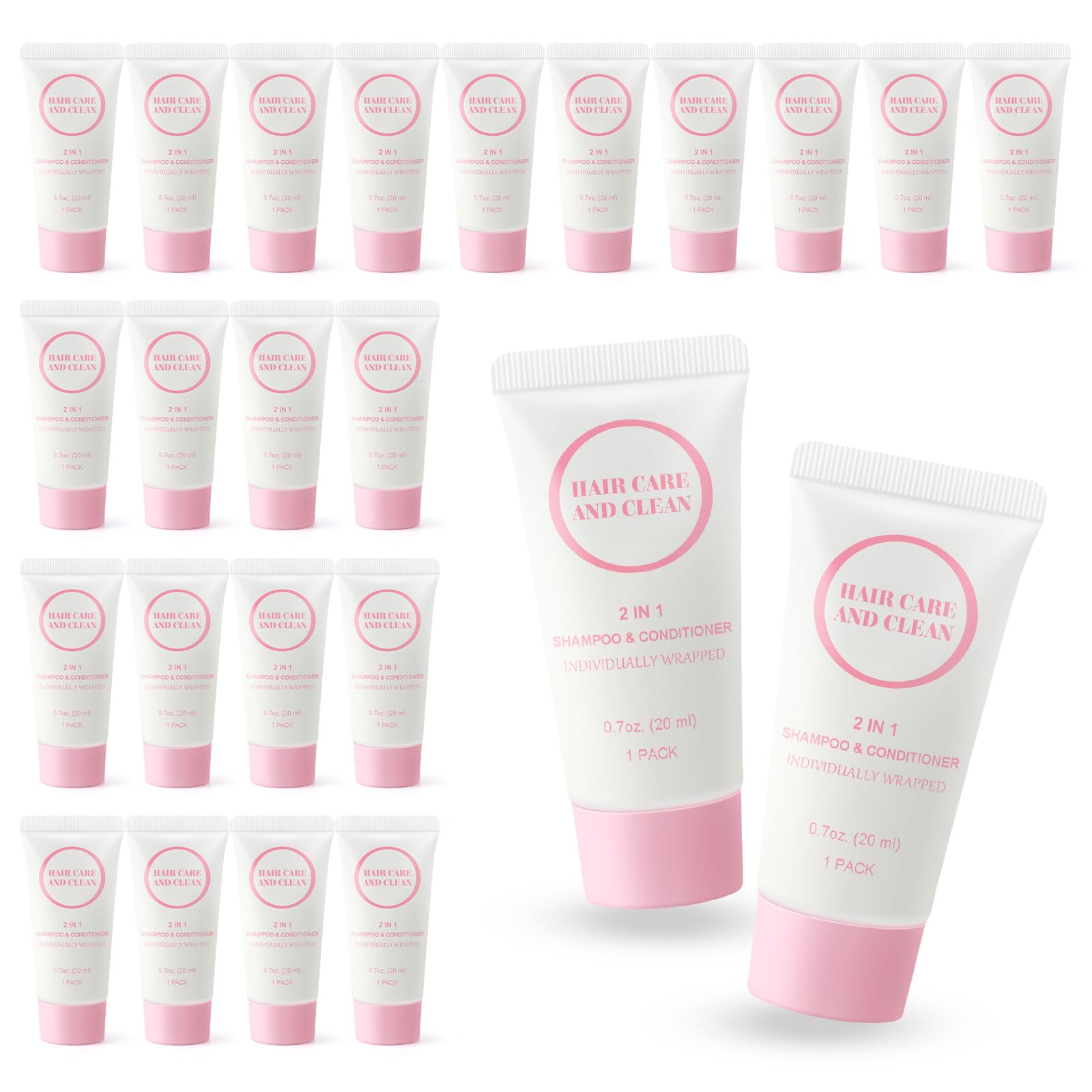 RSQAZQ 2-in-1 shampoo conditioner tubes on display for bulk hotel amenities.