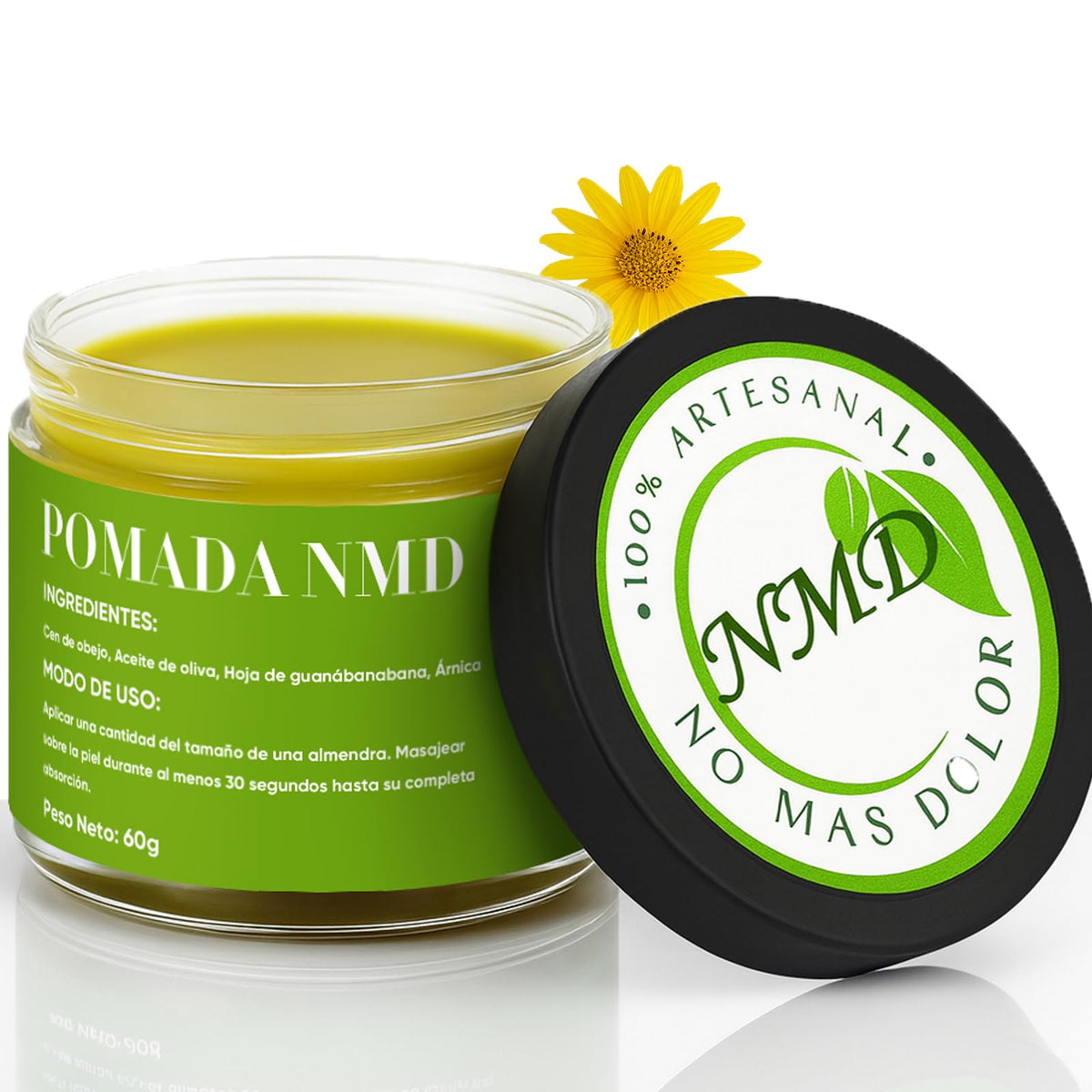 RTQSU NMD jar open, natural herbal salve for muscle comfort.