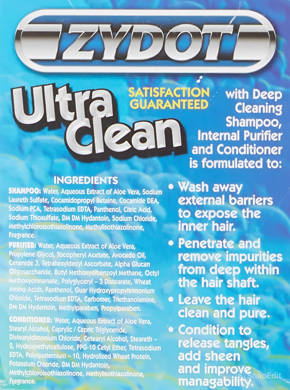 Detox process with shower cap during purifier step