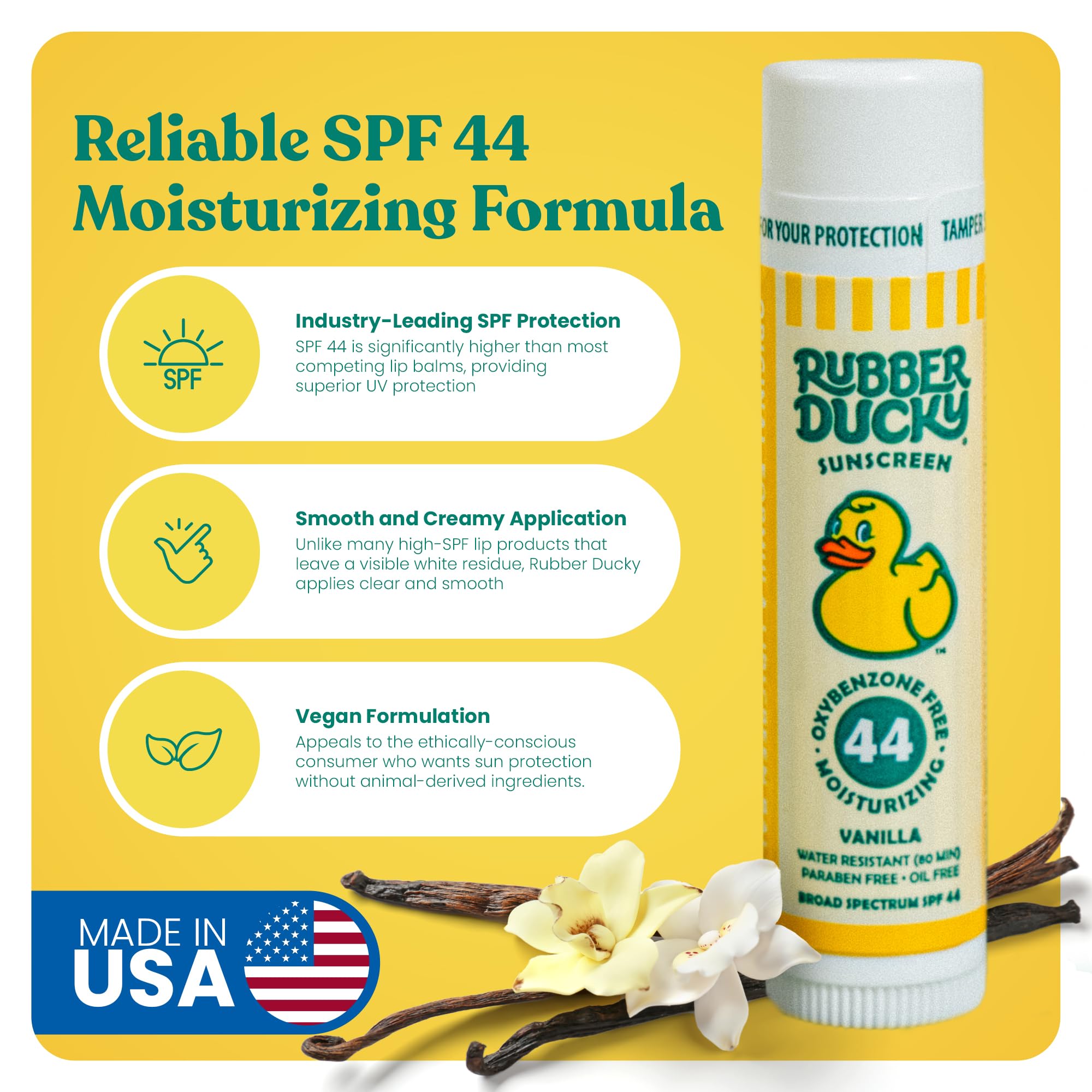 Rubber Ducky SPF 44 lip balm being applied smoothly for everyday use.