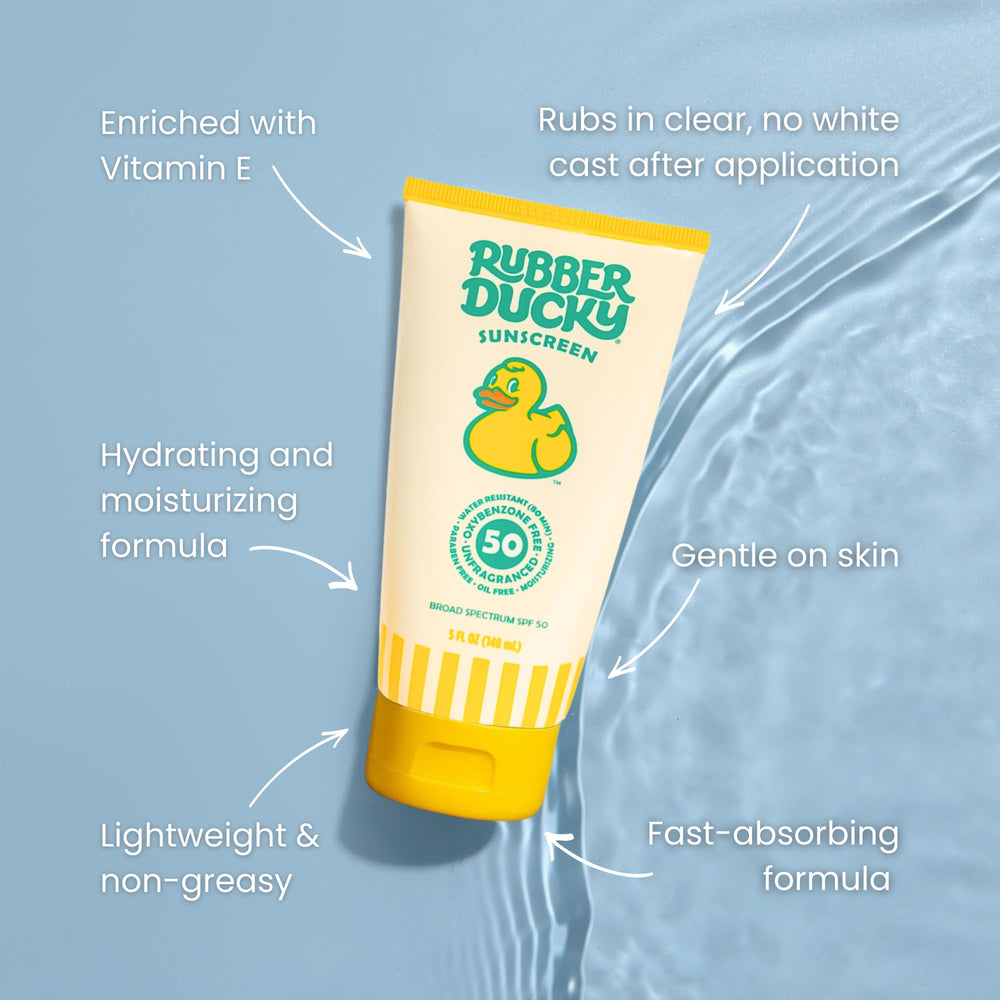Clinical-backed protection from Rubber Ducky sunscreen guards UVA and UVB.
