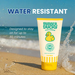 Lightweight, non-greasy Rubber Ducky SPF 50 sunscreen for all-day wear.