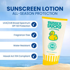 Rubber Ducky SPF 50 sunscreen on the body for broad protection.