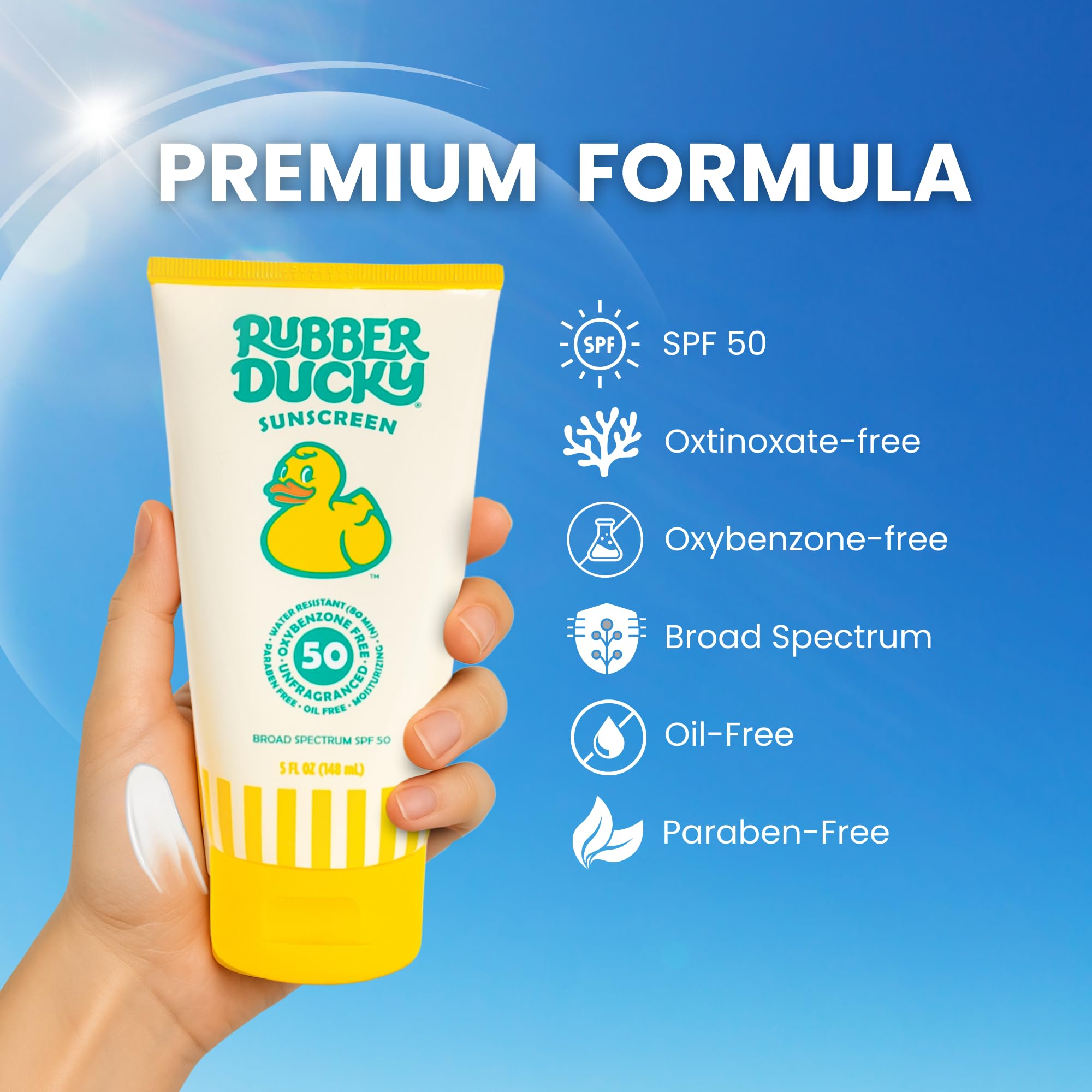 Water resistance up to 80 minutes in Rubber Ducky sunscreen for swimming.