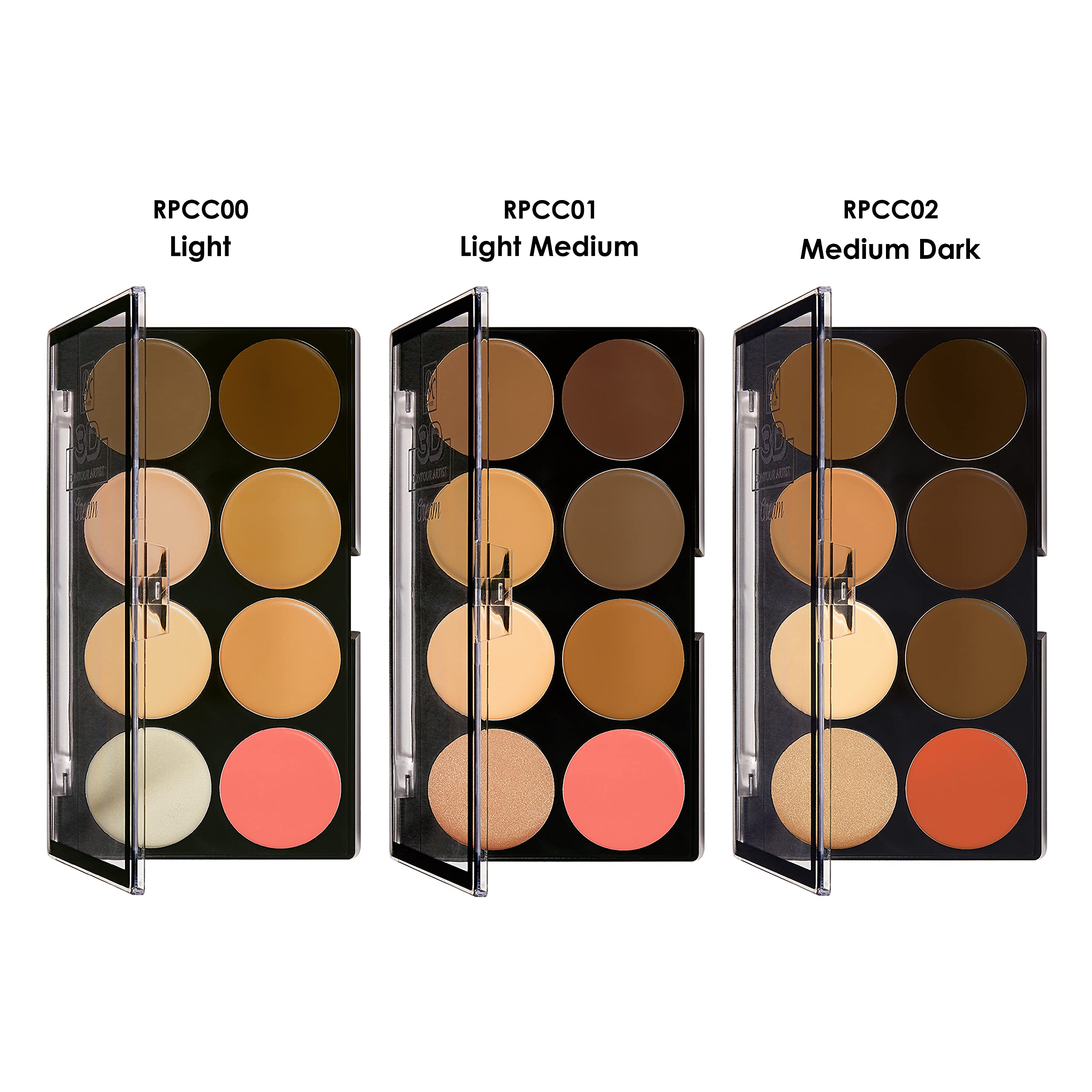 Ruby Kisses 3D Contour Artist Set eight-shade swatches showing versatility.