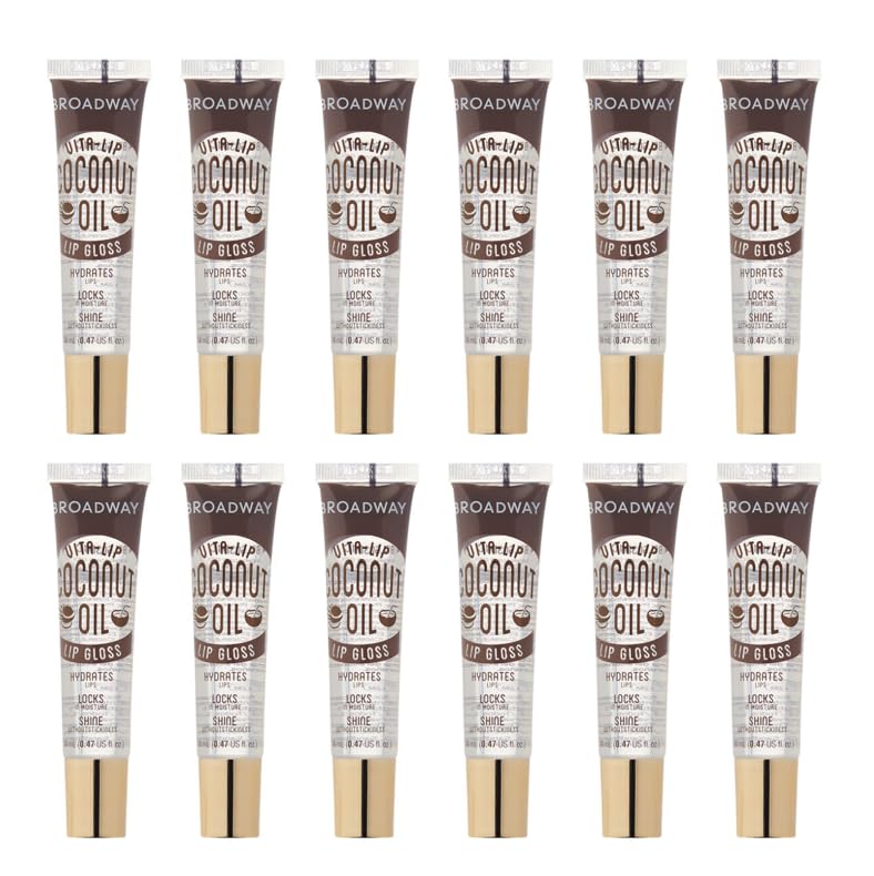 Ruby Kisses Broadway Vita-Lip Gloss with coconut oil in 12-pack for rich hydration